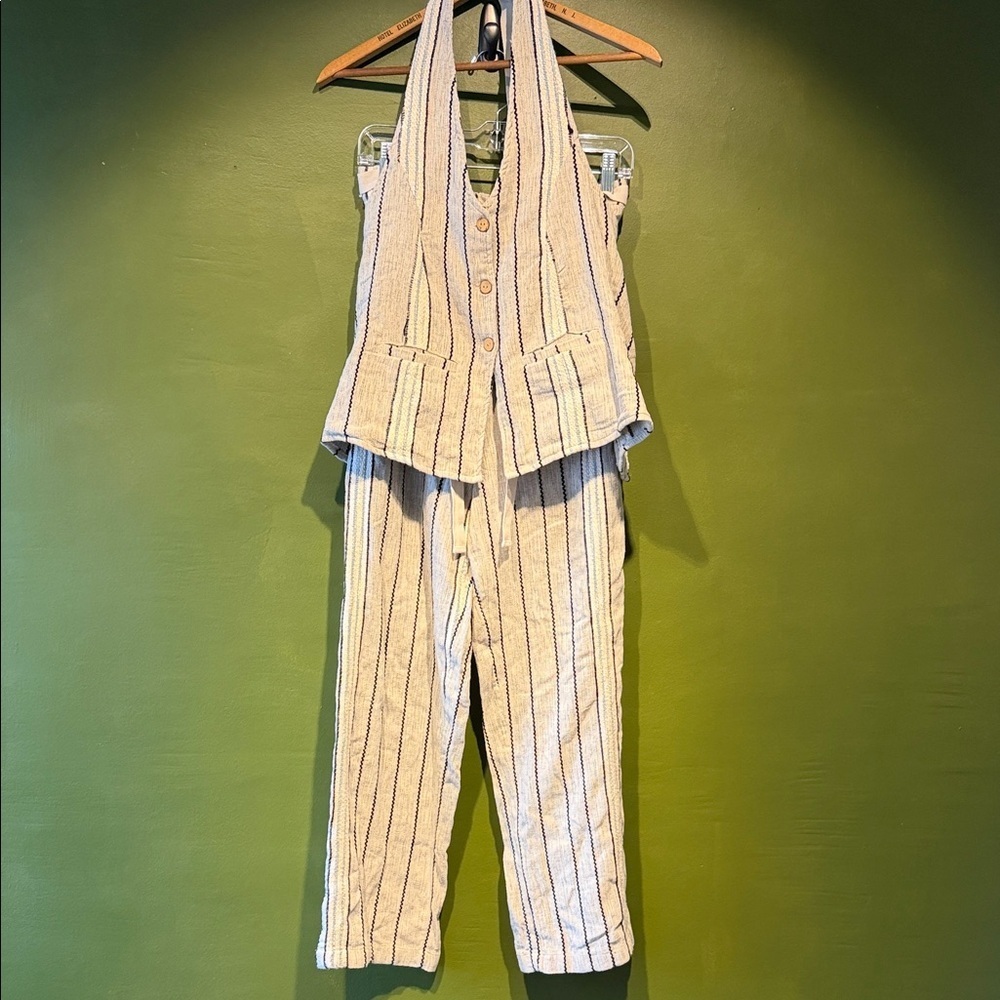 Free People Striped Cream and Black Women's Jumpsuit NWT